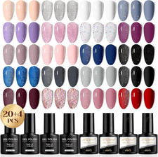 Smalto Semipermanente, 24 Pezzi Nude Bianco Grigio Viola Rosa Rosso Colori Smalt