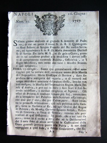 Giornale originale napoli 1767 - originale,
