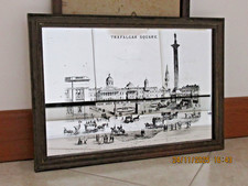 Quadro-specchio, serigrafia di TRAFALFAR SQUARE a LONDRA, cornice in legno