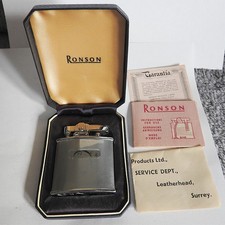 RONSON CHROME POCKET LIGHTER WITH CASE AND LEAFLETS