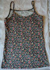Tezenis canotta tank top maglia camisole Nero E Fiori L cotone USATA