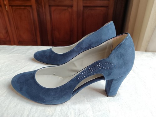 Scarpe donna velluto blu tacco