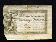 1792 Italia Regno di Sardegna rara banconota ASSEGNATA 100 lire