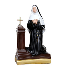 Statua di Santa Rita da Cascia in ginocchio in resina piena occhi dipinti 20 cm