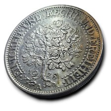 Weimarer Republik, 5 Reichsmark MARK 1928 A, Eichbaum WEIMAR 5 Marchi EXCELLENT