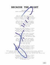 Foglio testo autografo firmato Patti Smith Perché la notte Bruce Springsteen JSA