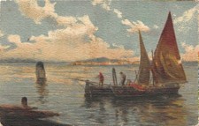 AL20-1A) CARTOLINA ILLUSTRATA BARCHE PESCA BATTYK W AKWARELLI