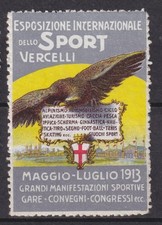 u3337/ Italia Poster Etichetta Francobollo # Esposizione Internazionale dello Sport Vercelli