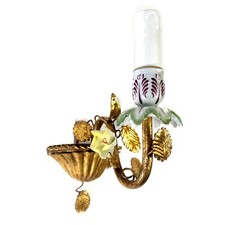 Applique antico stile liberty Lampada dorata da parete metallo oro e porcellana