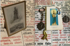 RARA ANTICA RELIQUIA VERGINE MARIA D'OROPA: SPLENDIDA con sigillo in cera e MEDAGLIE!!!