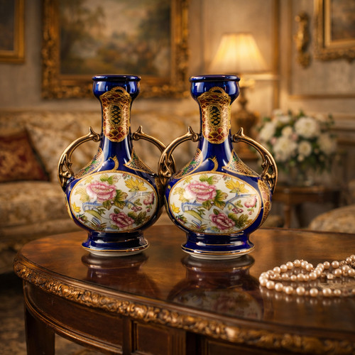 Coppia vasi porcellana blu