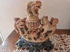  Scultura In Pietra( Granito Rosa? Alabastro? O Altro?) Leoni Imperiali Cinesi