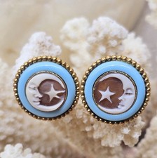 Orecchini Donna In Argento 925: Cammeo Luna E Stelle Con Cornice Turchese