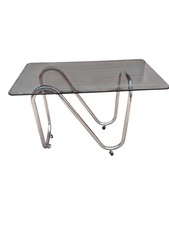 Tavolino Da Caffè Vintage Anni 70 Space Age Pop Art Cromato Vetro Fumè Design