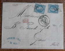 1870 Commercio Intero BELLO/Francia-GENES/Italia+20cx2 Impero ROSSO PD Annullo+Tasse-H732