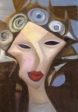 Signora dal parrucchiere. Olio su cartone, originale, esclusivo.