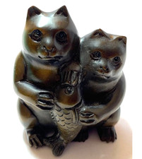 Netsuke antichi gatti pesci - antichi, e