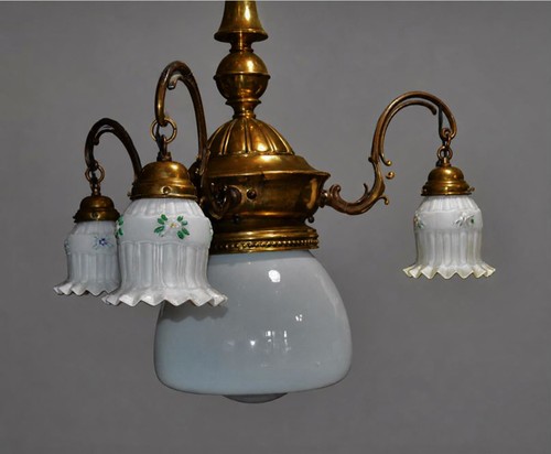 Lampadario ottone vetro