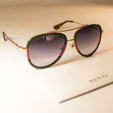 Gucci GG0062S 003 57mm occhiali da sole unisex verde aviatore/rosso con lenti grigio chiaro