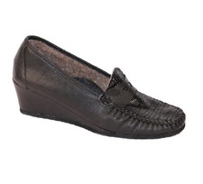 Venuti Italia scarpa mocassino pelle caldo zeppa DONNA nero 452 numeri 41 42 43