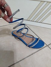 Scarpe Donna Sandali Bassi Blu Strass Cinturino A Spirale 36