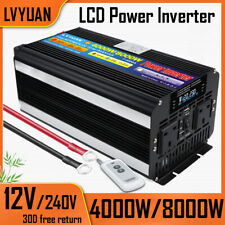 Inverter di Potenza 4000W/8000W 12V a 240V USB LCD Telecomando Convertitore 2 Prese Viaggio