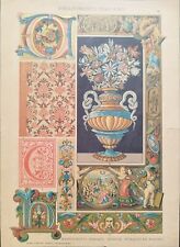 ANTICA STAMPA COLORI E ORO DEL 1887. RINASCIMENTO ITALIANO. MANOSCRITTI MINIATI