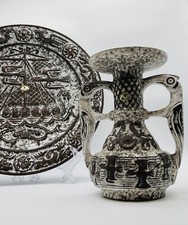 Pezzo unico! Vaso/candelabro e piatto/piatto vintage in ceramica W.Germany Viking