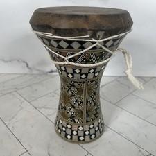 Tamburo Darbuka Doumbek vintage in legno egizio fatto a mano madre di peral conchiglia Pua