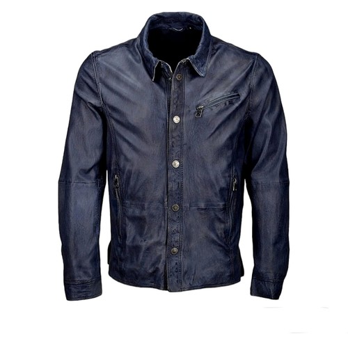 Camicia giacca pelle biker blu