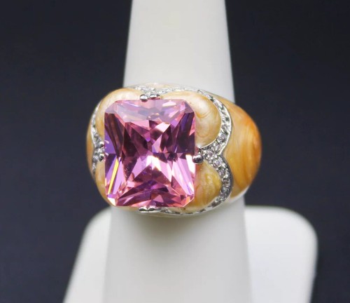 Anello con zirconi - , rosa