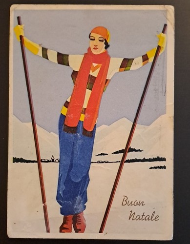 Cartolina buon natale sci - buon,