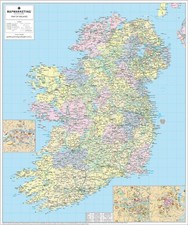 Laminated Wall Map Of Ireland A & B Roads Motorways Towns & City - 84cm x 100cm