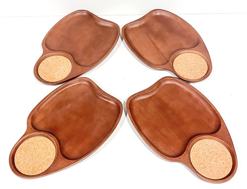 Vintage wood snack tray set - tray,