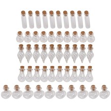 50 Pezzi Piccoli  Barattoli di Vetro Bottiglie con Tappi di Sughero 5 Forme8483