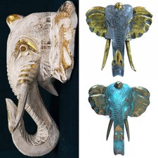 Testa di elefante in legno decorativa intagliata a mano arte da parete targa da appendere