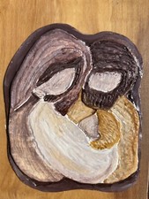 Icone Icona Sacra Famiglia Acrilico su gesso e Legno Arte Sacra Quadro #