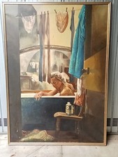Gattafu' Attilio pittore Bergamasco olio su tela Donna in Bagno 1987 120X170