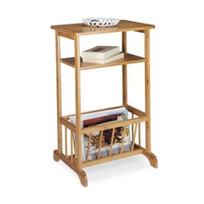 Tavolino con Porta Giornali Comodino in Bambù Tavolo Consolle Stretto