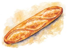 Dipinto originale acquerello baguette francese 23x31 cm su carta Arches