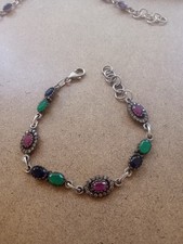 bracciale argento 925  stile Antico Rubino ,Smeraldi, Zaffiro EZaffiri Bianchi 