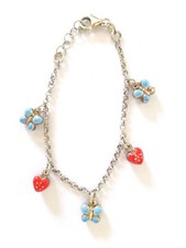BRACCIALE BAMBINA ARGENTO STERLING  925 SMALTI CHARMS PENDENTI FARFALLA CUORE