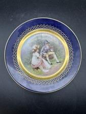 Piatto quadro porcellana Turingia marca alveare dipinto a mano 1900 circa coppia galante
