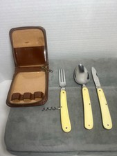 SET cucchiaio, forchetta, coltello vintage ROSTFREI freccia solingen custodia in pelle Germania-LEGGI
