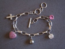 925 Argento Braccialetto con Ciondoli TC / Corona Punze Rimorchio/Stones Rubin ?