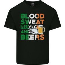 Blood Sweat Rugby E Birre Irlanda Divertente T-Shirt per Bambini