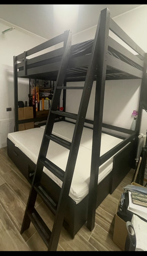 Letto soppalco legno nero - letto, a