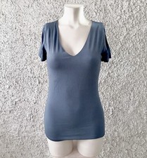 ITALIAN STYLE T-SHIRT MAGLIA MAGLIETTA SCOLLO V SEXY ADERENTE BLU VIOLA FIORDALI