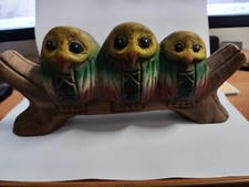 Tre Gufi sul Ramo - Oggetto Etnico Africano - lunghezza 26 cm altezza 10 cm