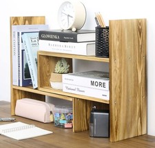 Dark Brown Wood Adjustable Desktop Storage Organizer Display Shelf Rack